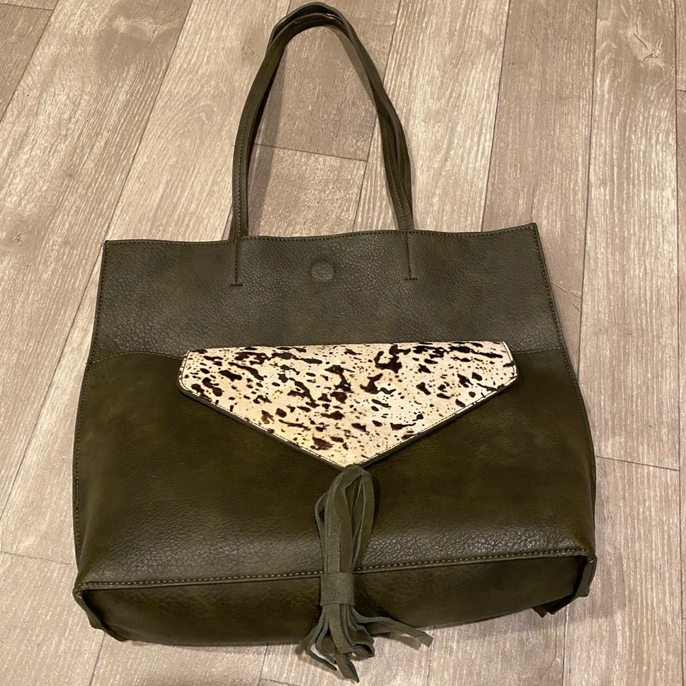 olive green faux leather tote from Anthropologie